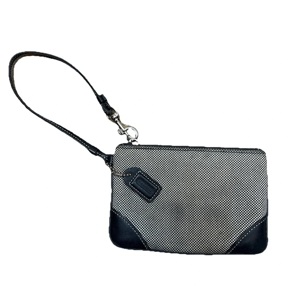 Vintage Coach Small Wristlet Black Checkered Fabric‎ and Leather